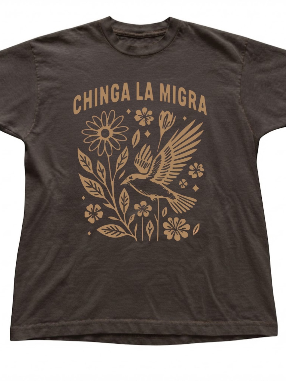 Brown Bird and Floral Graphic Print Gildan T-Shirt Tee